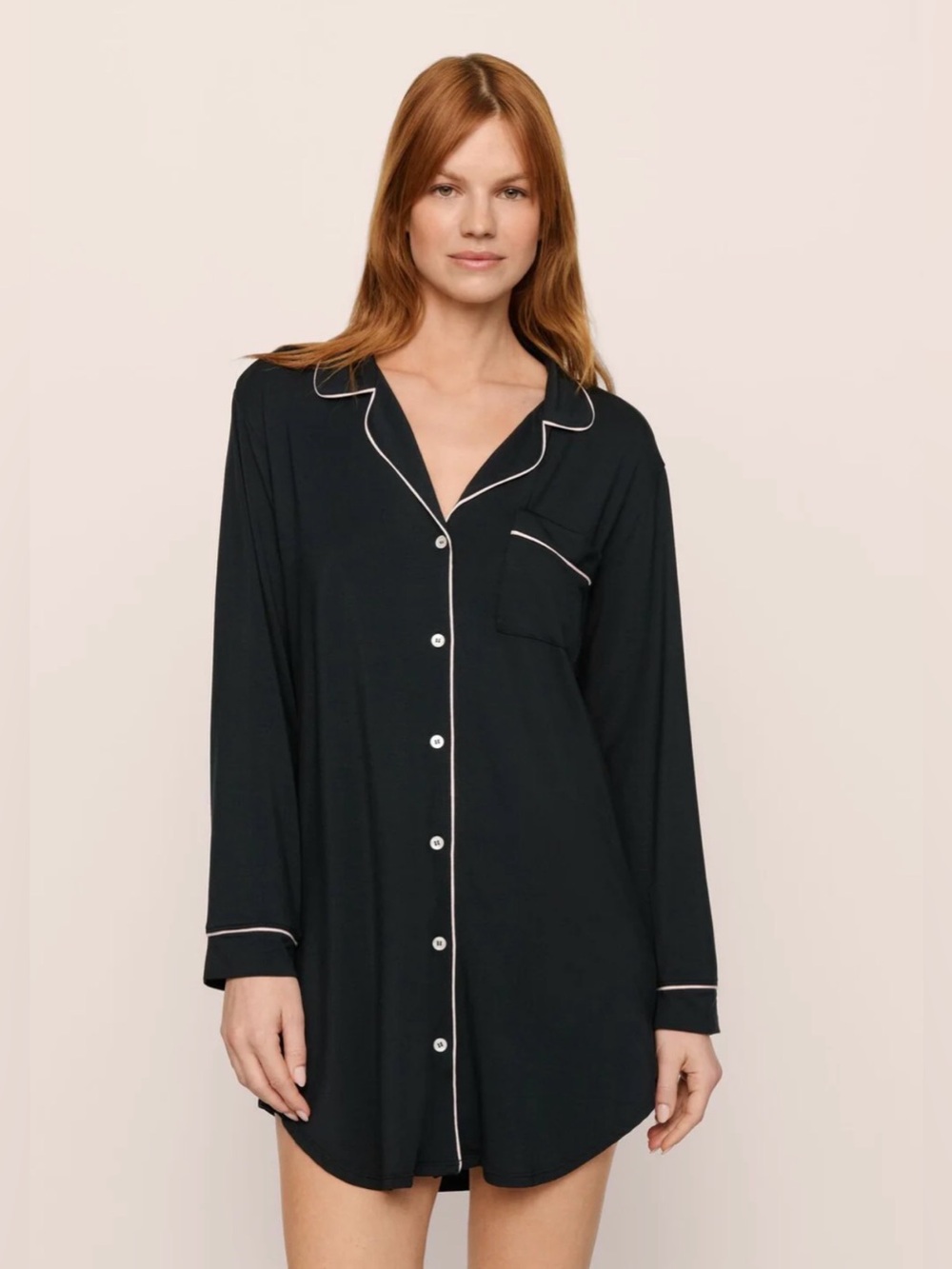 Nordstrom Black Sleep Shirt with White Piping